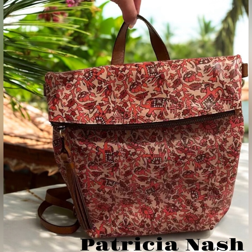 Patricia Nash LUZILLE orange and tan boho India leather backpack shoulder bag